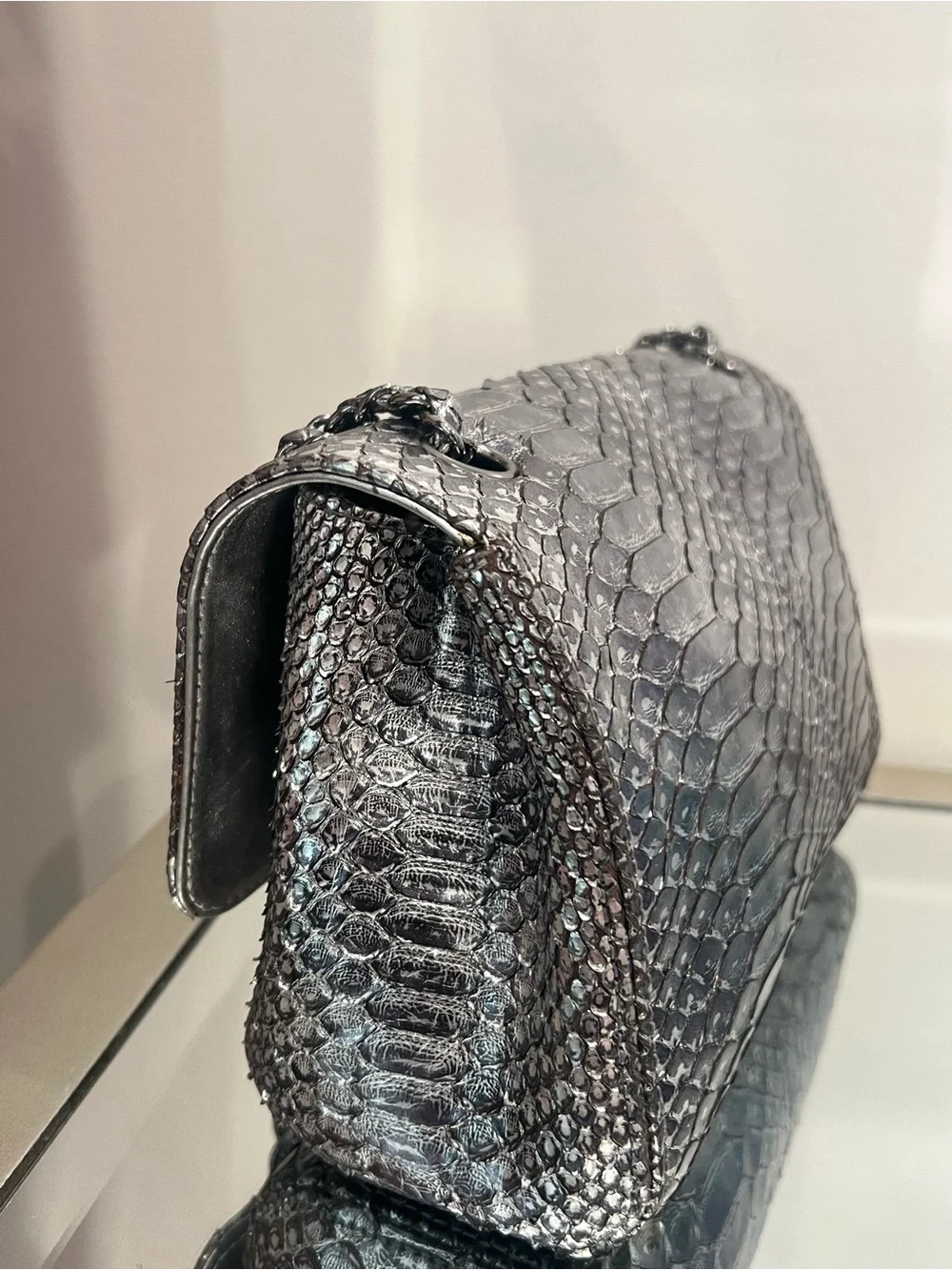 Chanel Cruise 2007 Collection Metallic Silver Python Soho Flap Shoulder Bag